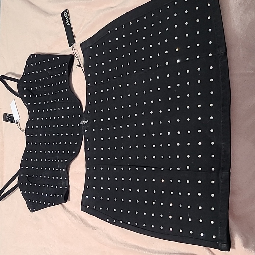 Skirt and top black denim with crystals